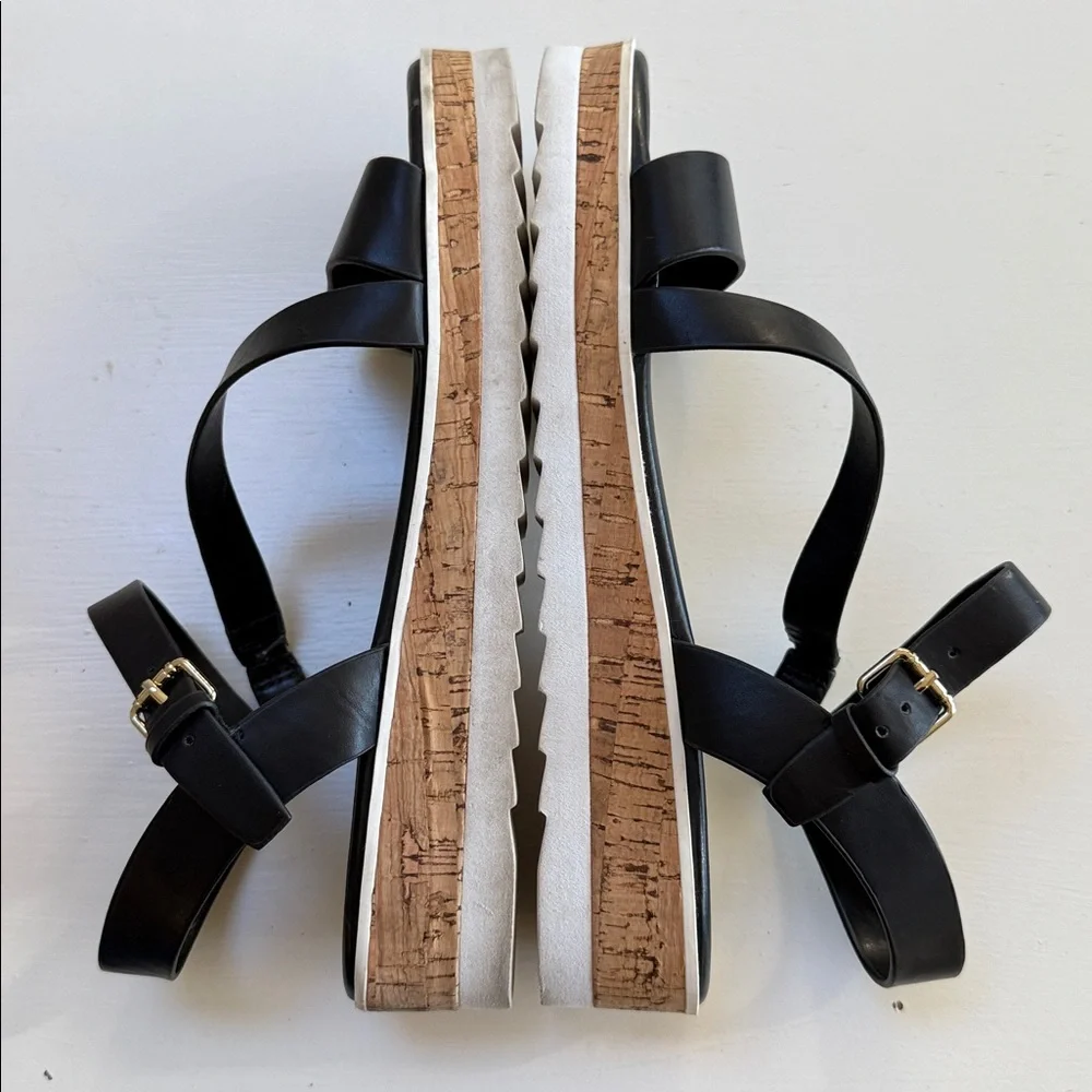 Marc Fisher Grandie Black Faux Leather Wedge Sandals Shoes Womens Size 9.5 - Picture 8 of 11